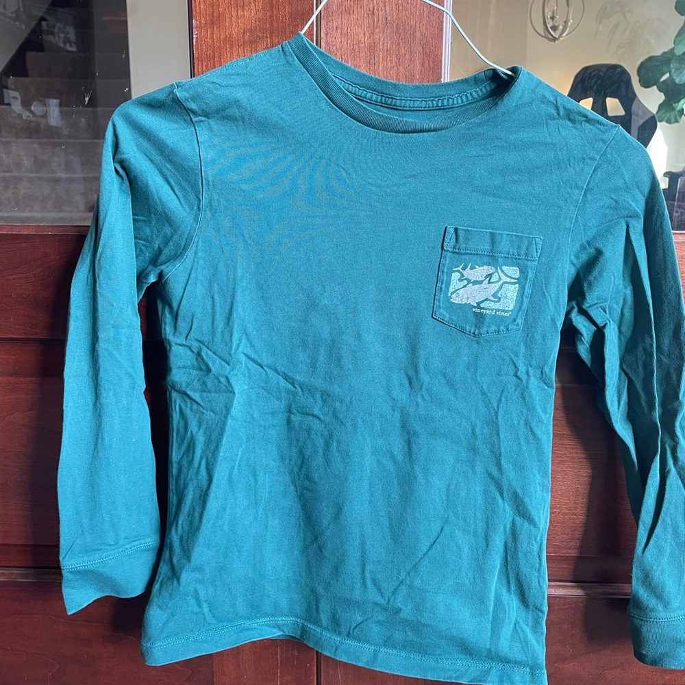 Vineyard Vines Teal Long Sleeve Kids Tee-fish